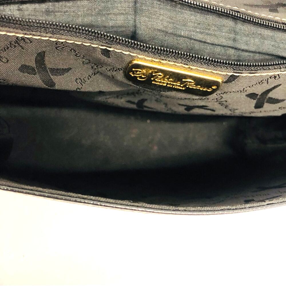 Vintage Black Shoulder Bag Embossed Logo Adjustable Strap with silvertone buckle - Picture 9 of 16
